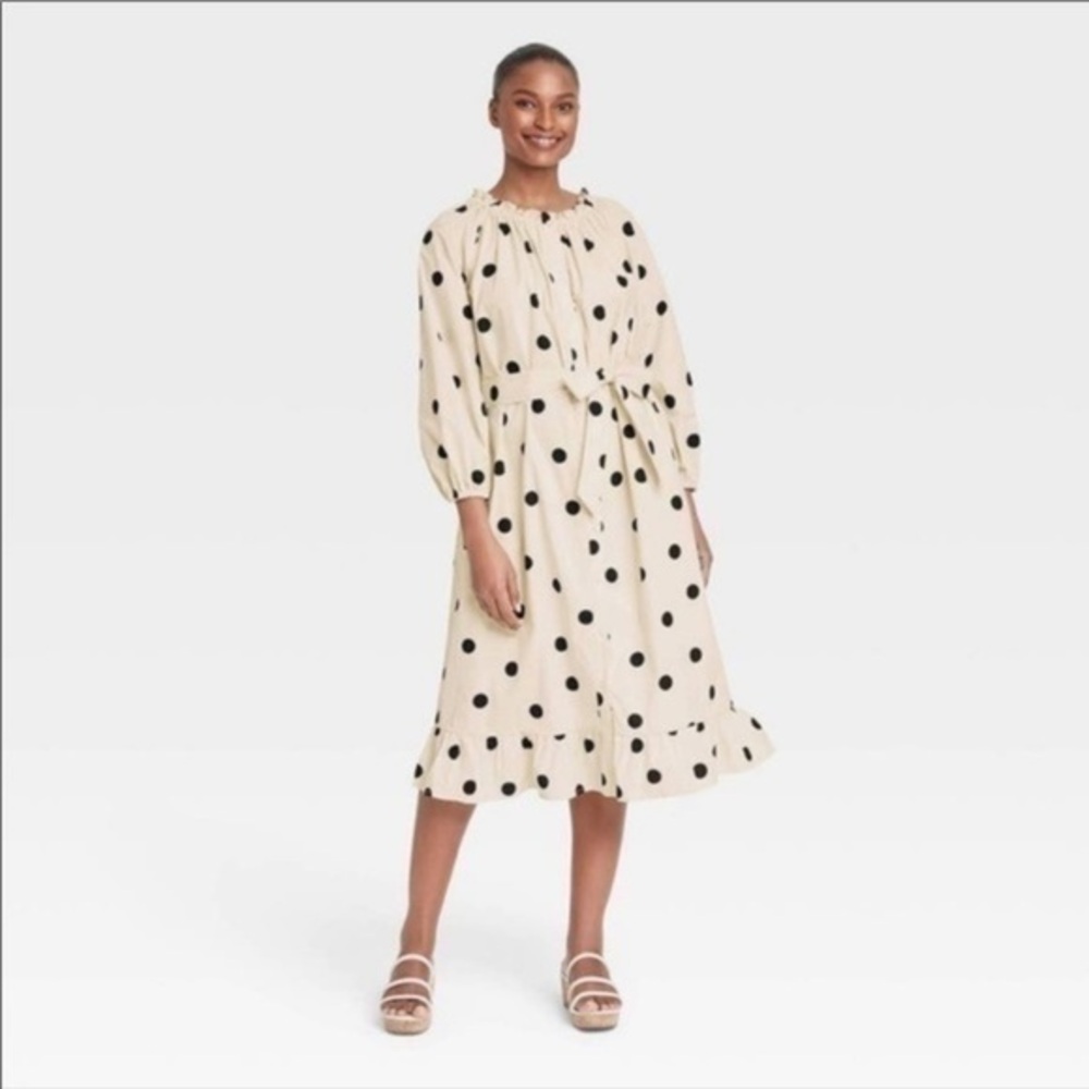 Who What Wear cream & black polka dot midi dress small